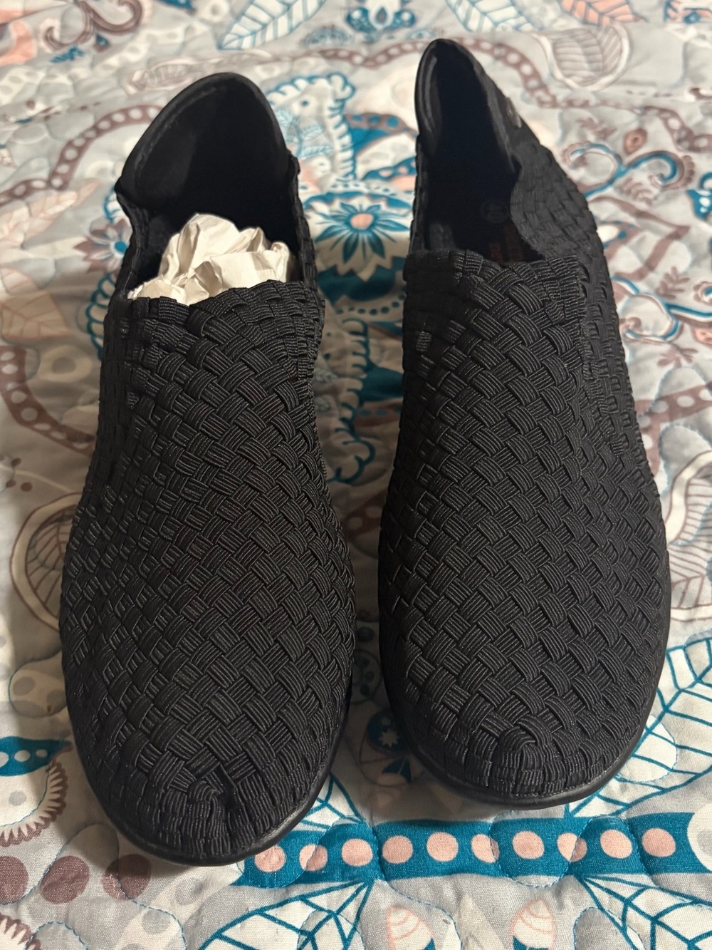 bernie mev. Black Woven Wedge Slip-Ons with Hidden Heel